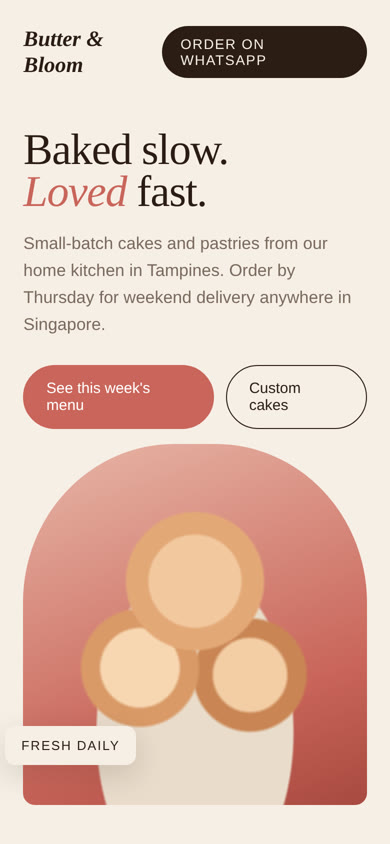 The same bakery site on a phone